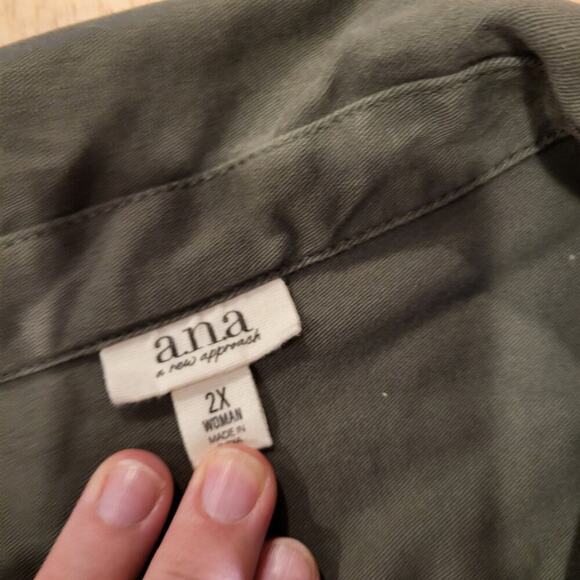 A.N.A 2X Army Green Short Sleeve Jumpsuit Button Collared Pockets Cotton - Picture 7 of 14